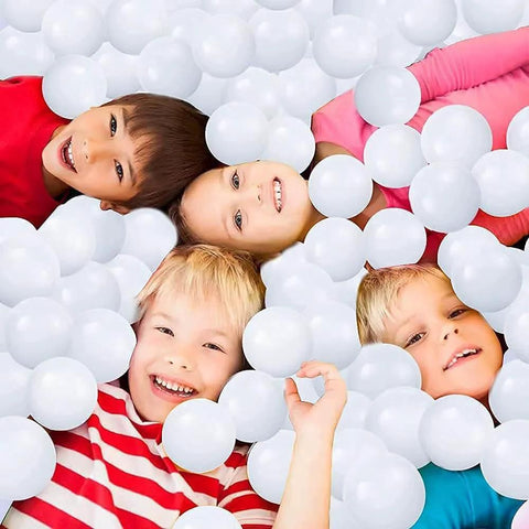Children playing in a ball pit filled with Ball Pit Balls for Kids, Plastic Refill 2.2 Inch Balls, 100 Pack, Bright Colors, BPA Free