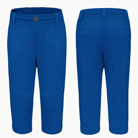 Front and back view of Kids Knicker Baseball Pants For Toddlers And Youth Boys And Girls Royal Blue With Belt Loops Tee Ball Softball Practice Pants Knee Length Elastic Hem For Easy Movement And Durable Everyday Wear