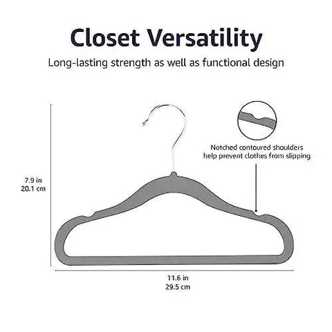 Ultra slim velvet kids hangers with non slip grip and shoulder notches for tiny outfits neatly hung and protected, diagram view