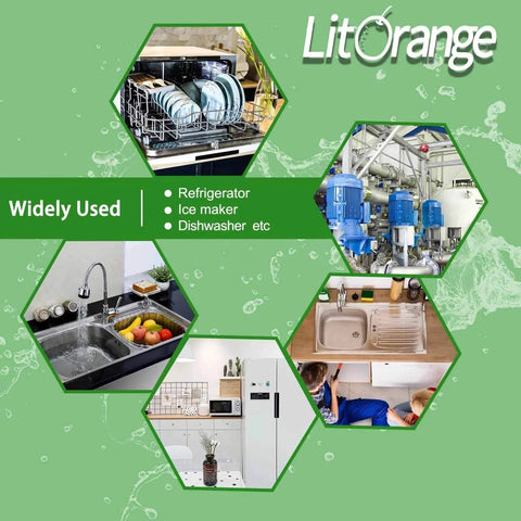 Collage showing dishwasher, industrial pipes, kitchen sink, and refrigerator labeled 'Widely Used: Refrigerator, Ice Maker, Dishwasher'.