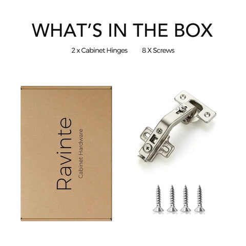 135 Degree Concealed Kitchen Cabinet Hinges For Bi Fold Doors, 2 Pack, box with screws and hinge, Ravinte packaging