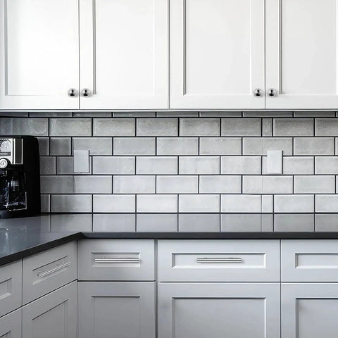 Close-up of kitchen showing 30 Piece Stainless Steel Cabinet Pulls And Knobs Set In Silver Matte Finish Includes 15 Cabinet Pulls And 15 Round Knobs