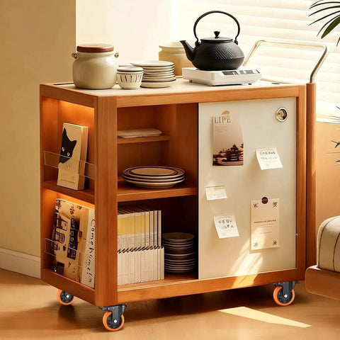 Wooden kitchen cart on Heavy Duty 4 Inch Caster Wheels Set of 4 with Locking Swivel Casters for Furniture, Workbenches and Carts.