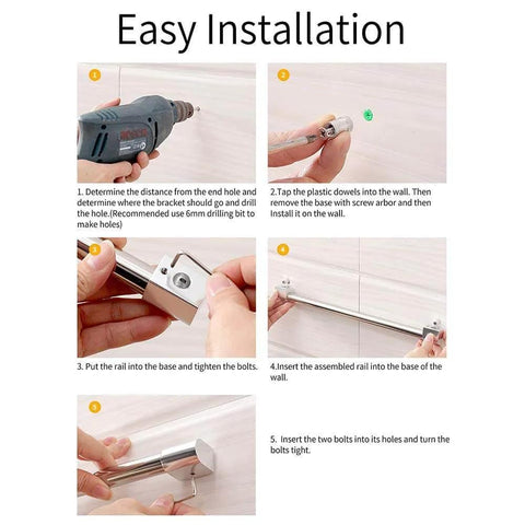 Step-by-step installation guide for Kitchen Utensil Rack with Removable S Hook for Hanging Pots and Pans, Rod Hooks for Mugs.