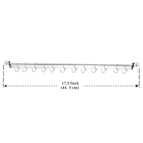 Kitchen Utensil Rail Organizer - Wall Mounted Gourmet Rack With 14 Hooks shown measuring 17.5 inches in length