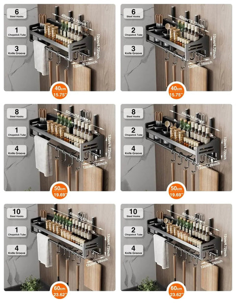 Comparison of different sizes of utensil hanger, wall mounted kitchen rail with hooks, waterproof hooks for kitchen utensils.