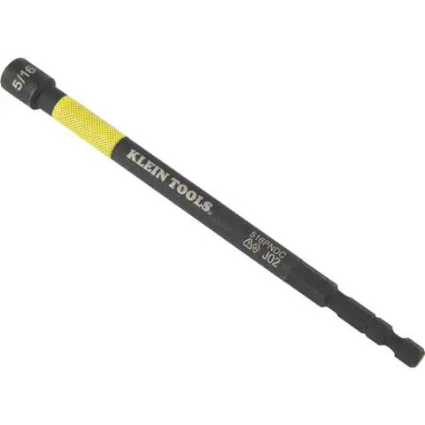 Side view of Klein Tools 5/16 inch hex size nut driver from the Six Piece SAE Magnetic Impact Nut Setter Set With Color Coded Power Nut Drivers And Extended Reach For Heavy Duty Fastening Includes 1/4 5/16 3/8 7/16 1/2 9/16 Inch Sizes Rare Earth Magnets For One Hand Driving Klein Tools 32930