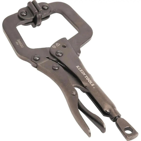 Workhorse Locking Pliers Set With Swivel Jaws 6 Inch And 11 Inch C Clamp Style Grips Heavy Duty Quick Thumb Knob Adjustment And Easy Lever Release For Home Shop Woodworking Two Piece Klein Tools front view