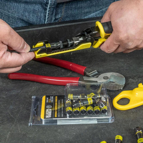 VDV812-606 F-connector set for RG6/6Q coax, 10-pack, Klein Tools with yellow crimp tool