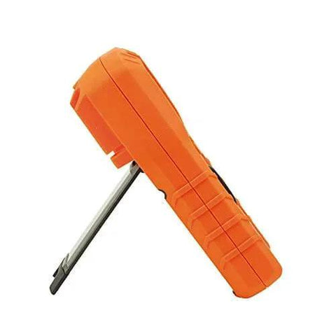Side view of Electrical Test Kit with Digital Multimeter, Non-Contact Voltage Tester and Electrical Outlet Tester in orange casing.
