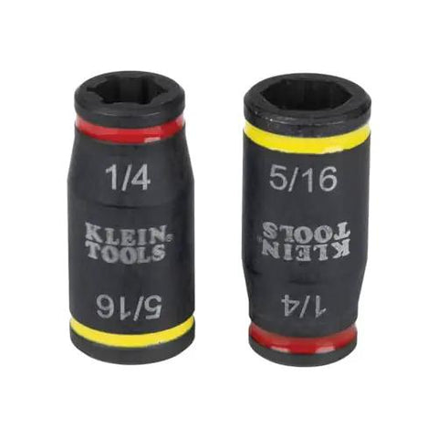 Front view of 3-In-1 Flip Impact Socket Set for Quick Drive Size Swaps, No-Fuss 1/4 and 5/16 Hex Nut Drivers by Klein Tools.