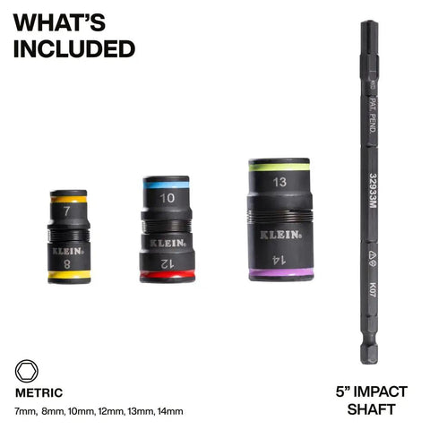 Six in One Flip Socket Set for Metric Hex Bits with Rare Earth Magnet, Color Coded Sockets, Five Inch Shaft, Klein Tools 32933M