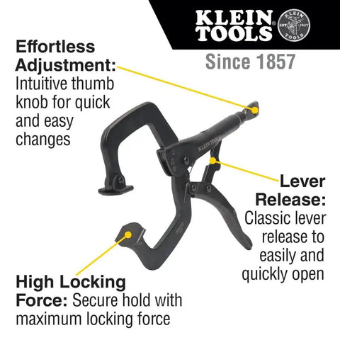 Workhorse Locking Pliers Set With Swivel Jaws 6 Inch And 11 Inch C Clamp Style Grips showing lever release and thumb knob adjustment