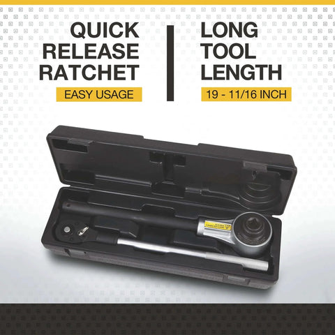 Klutch Torque Multiplier in black case showcasing quick release ratchet and long tool length.