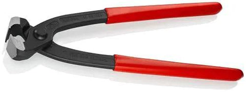 Front view of Knipex Tools Eight Point Seven Five Inch Ear Clamp Pliers 1 Ear 2 Ear Clamp Tool 1098i220 for Oetiker Clamps with red handles.