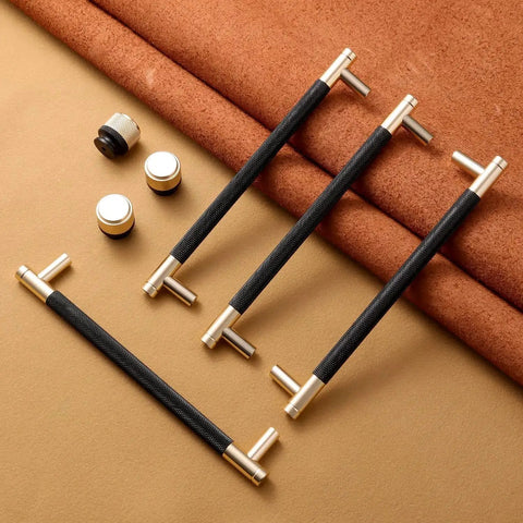 Two Pack Knurled Aluminum Cabinet Handles With Gold And Black Oxidation Finish Diamond Pattern Pulls 8.6 Inch Length 7.5 Inch Hole Center