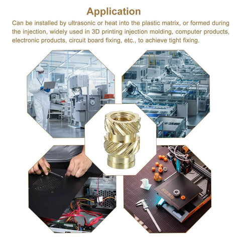 Knurled Insert Nuts, 100pcs M3 x 7mm L x 5mm OD 3D Printing Brass Nuts Application Guide
