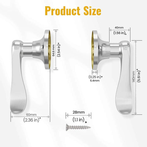 Product size details of Knurled Brushed Gold Dummy Door Lever For Interior Doors Anti Slip Pull Only No Turn Heavy Duty Reversible Modern Hardware For Closet And Hallway Easy Install With Screws And Wrench.