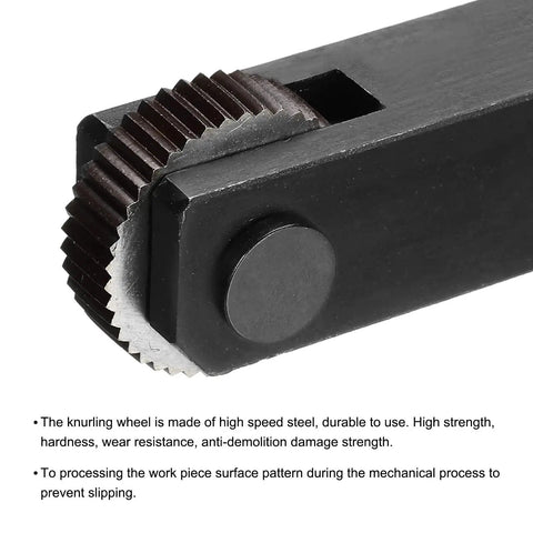 Close-up of knurling wheel kit 28x8x8mm for metalworking lathe, showing high speed steel straight wheel with 2.0mm pitch.
