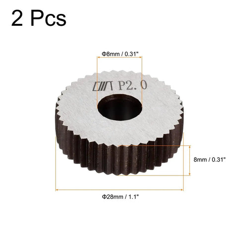 Knurling Wheel Kit 28x8x8mm For Metalworking Lathe Two Piece Set 2.0mm Pitch Straight Wheel Linear Knurl with dimensions