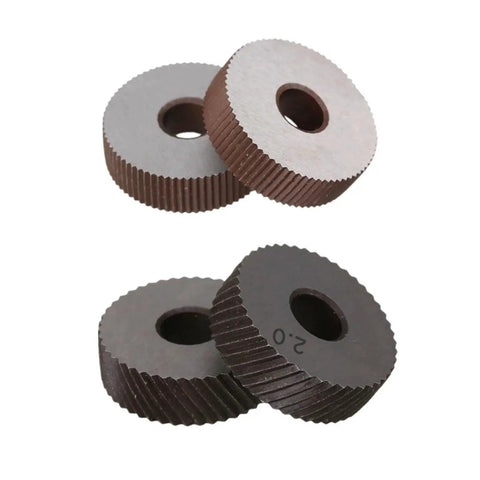Two Piece High Speed Steel Knurling Wheel Set With Straight And Diagonal Coarse Knurl Options In 0.6 To 2.0 Millimeter Pitch