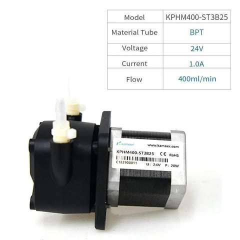 KPHM400-ST high Flow Stepper Motor peristaltic Pump 24V Variable Speed lab Liquid dosing Pump 0~400ml/min, nylon head, BPT tube