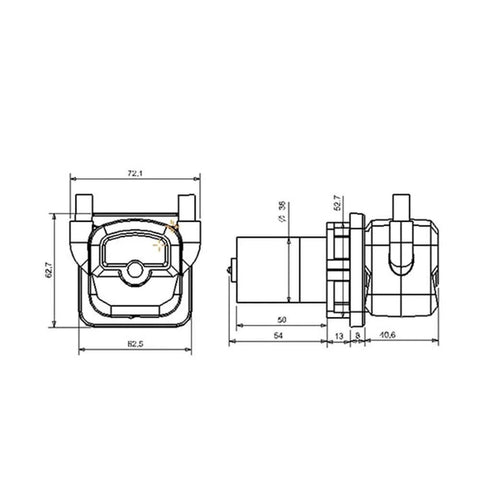 Technical drawing of KPHM600-12B3B17 600ml/min high flow rate peristaltic pump 12V DC brushless motor with dimensions