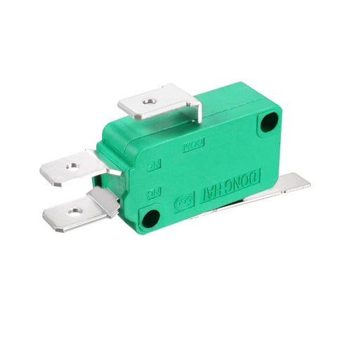 Green 2PCS KW3-OZ 16A 125/250VAC SPDT NO NC hinge lever type micro limit switch, side view, showing terminals