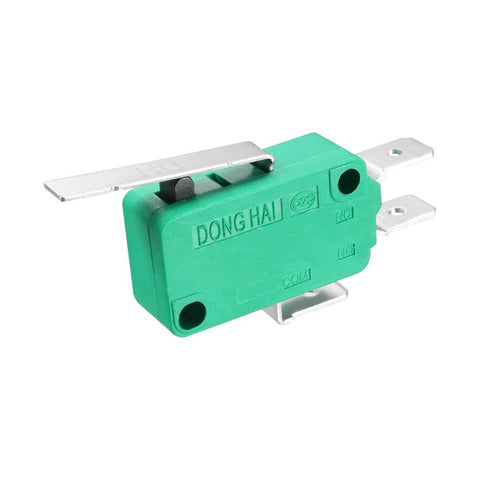 2PCS KW3-OZ 16A 125/250VAC SPDT NO NC hinge lever micro limit switch in green, side view showing terminals