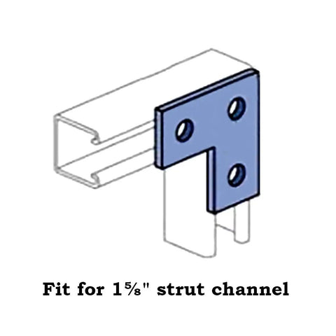 Six Pack L Shaped Connector Bracket For 1-5/8 Inch Strut Channel With Three Hole Flat Plate Fitting And 3/16 Inch Thick Steel Silver Finish