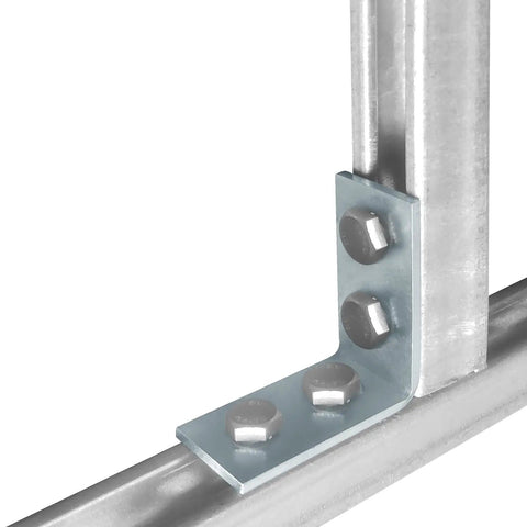 Installed view of Durable 12 Piece L Shaped Connector Bracket Set For One And Five Eighths Inch Strut Channel Delivers 90 Degree Support With Three