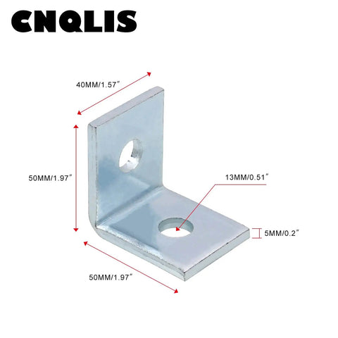 Ten sturdy L shaped 90 degree brackets with two holes securely support 1-5/8 inch wide strut channels with 1/2 inch bolts