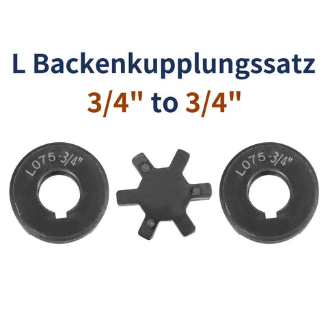 Three Quarter Inch L Jaw Flexible Coupling Set with Buna NBR Spider for Torque Transmission, showing components.