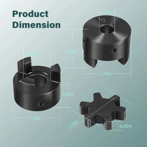Dimensions of One Half To Three Quarters Inch L Jaw Flexible Shaft Coupling Set with Buna N Spider shown with measurements