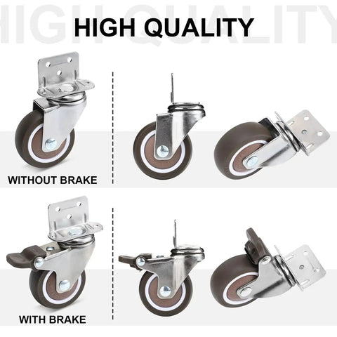 Image showing 8 Pack 2 Inch L Shape Caster Wheels With Brakes And Without Brakes, Side Mount Furniture Casters, close-up view of wheels with and without brake.
