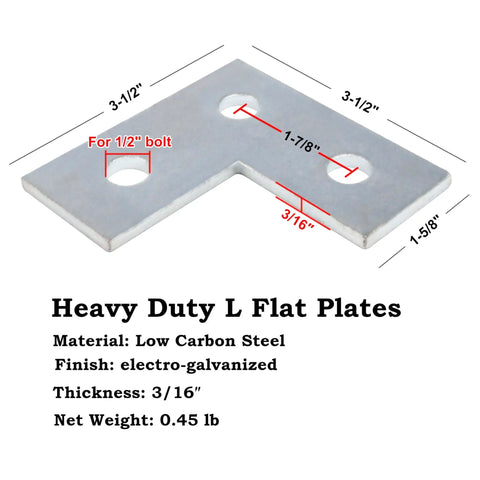 Six Pack L Shaped Connector Bracket For 1-5/8 Inch Strut Channel With Three Hole Flat Plate Fitting And 3/16 Inch Thick Steel Silver Finish Durable Construction For Reliable Support In Industrial And Commercial Applications, showing dimensions and material details.