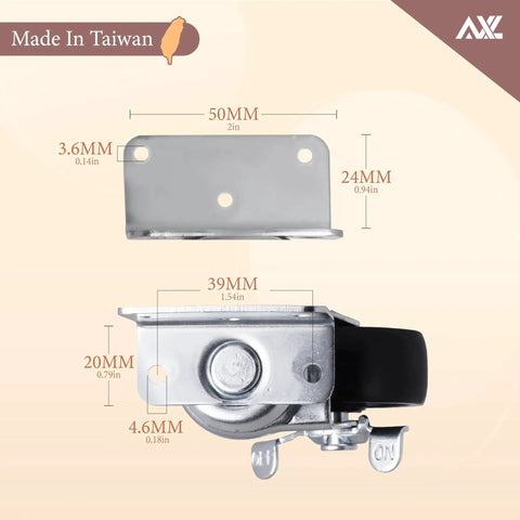 L Shaped Side Mount Furniture Casters With Locking 2 Inch Wheels Heavy Duty 500 Lbs Capacity For Furniture Cabinets And Baby Beds