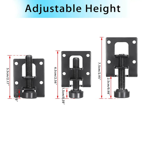Heavy Duty Beefy L Shaped Furniture Leveling Feet With Lock Nuts For Workbenches And Cabinets 16 Piece Adjustable Table Leg Levelers Built To Last For Wardrobe Bed Bookcase Black OwnMy showing adjustable height dimensions.