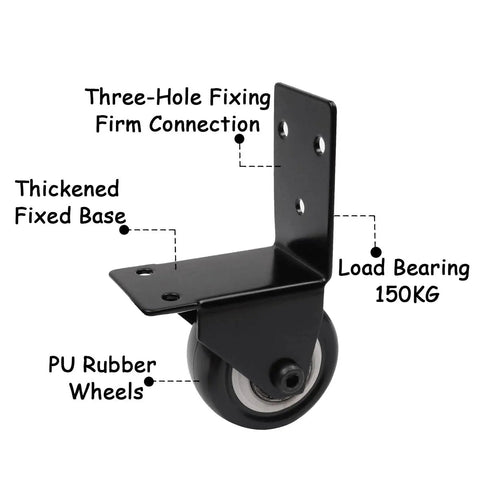 2-Inch L-Shaped Caster Wheel Set 4-Pack Heavy Duty Side Mount Casters With PU Rubber Wheels No Noise For Bed Cabinet Plant Stand
