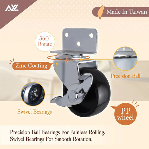 L Shaped Side Mount Furniture Casters With Locking 2 Inch Wheels Heavy Duty 500 Lbs Capacity For Furniture Cabinets And Baby Beds
