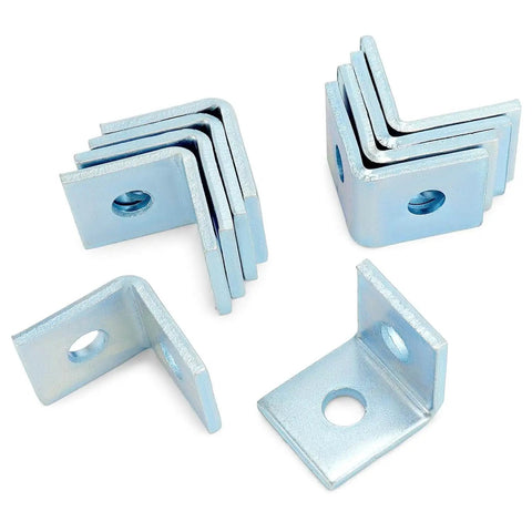 Durable two-hole L-shaped connector bracket for 1-5/8 inch strut channels with 1/2 inch bolt, showing pack of 20 brackets