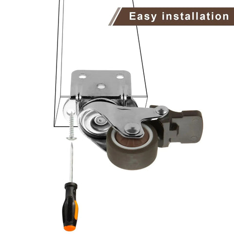 Eight Pcs L-Shaped 1 Inch Caster Wheels With 360 Degree Swivel And Brake TPR Rubber Silent Floor Safe Furniture Castors installation