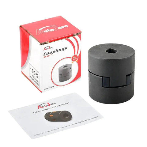 Efficient torque transfer and vibration dampening with the L090 3-Piece L-Jaw Coupling Set, HT250 steel halves, rubber insert