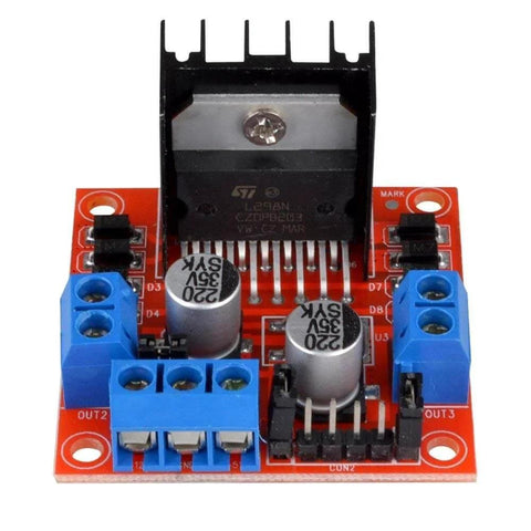 Front view of HiLetgo 4pcs L298N Motor Driver Controller Board Module Stepper Motor DC Dual H-Bridge for Arduino Smart projects.