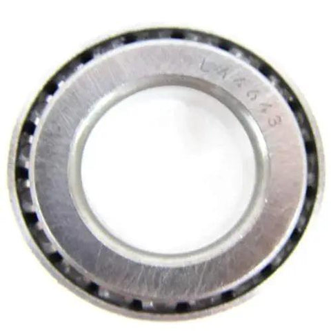Close-up of a bearing for 5 Hole Idler Hub 4.5 Inch Bolt Circle For 2000 Lb Axles Beefed Up BT8 Spindle 1 Inch Bore Uses L44643 Bearings