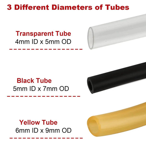 Three tube sizes for Lab Vacuum Filtration Pump For Fast Liquid Filtration And Distillation Apparatus Kit with different diameters.