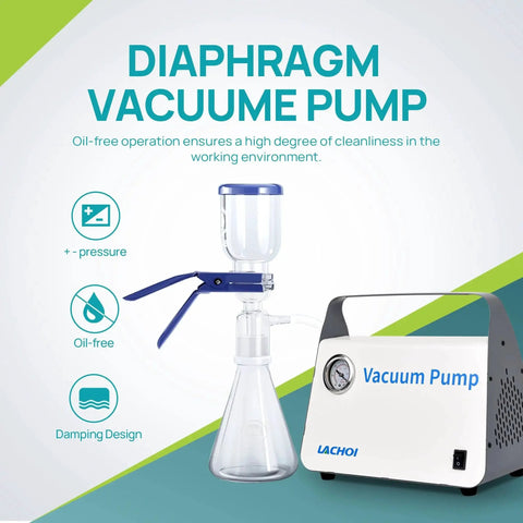 Oil Free Lab Vacuum Pump Diaphragm Filtration System Lachoi Portable 15 L Per Min Flow Rate Dual Pressure with rubber tube