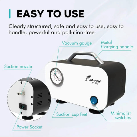 Powerful 10 Liters Per Minute Portable Lab Vacuum Pump Oil Free Diaphragm Filtration System with vacuum gauge and carrying handle