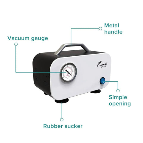 Oil Free Diaphragm Lab Vacuum Pump Portable For Filtration With Ten Liters Per Minute Capacity, metal handle, vacuum gauge.