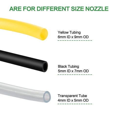 Image of yellow, black, and transparent tubing with size details for different nozzles, part of Powerful Laboratory Vacuum Filtration Pump For Fast Liquid Filtration In Distillation Setups And Lab Filtration Rigs Across The USA Suitable For Benchtop Use With Adjustable Vacuum Control And Durable Oil Free Design NestEcho.